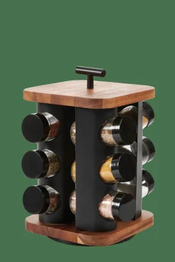 ACACIA LUX Carrossel De Especiarias 12 Potes - Virável Preto, Natural