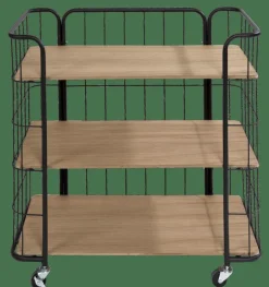 OSLO Estante Com Rodas 3 Prateleiras Preto, Natural