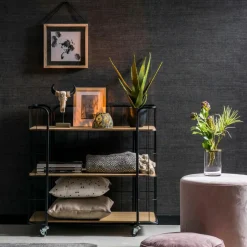 OSLO Estante Com Rodas 3 Prateleiras Preto, Natural