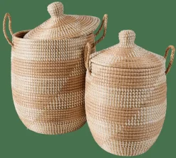 YASMINE Cesto Luxuoso Com Tampa Branco, Natural